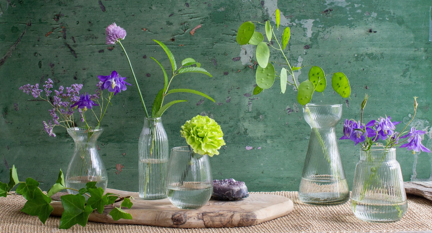 Small Round Ribbed Glass Vase