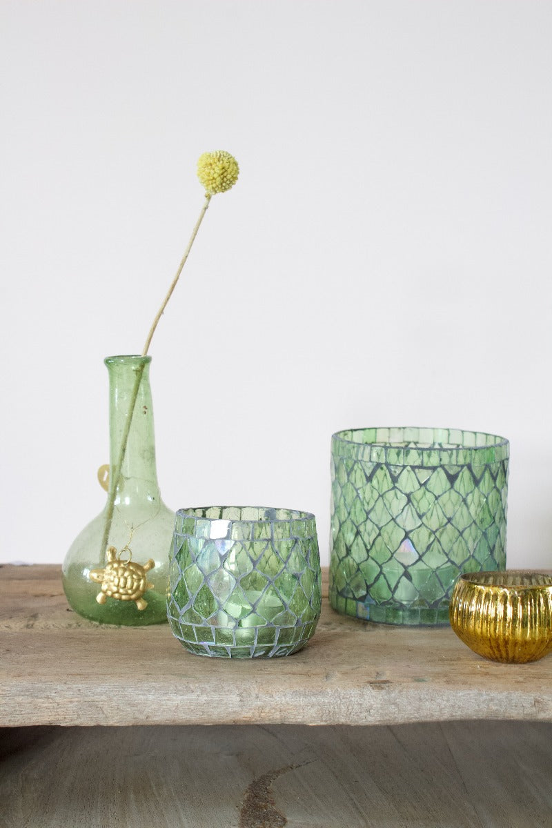 Tealightholder green glass mosaic