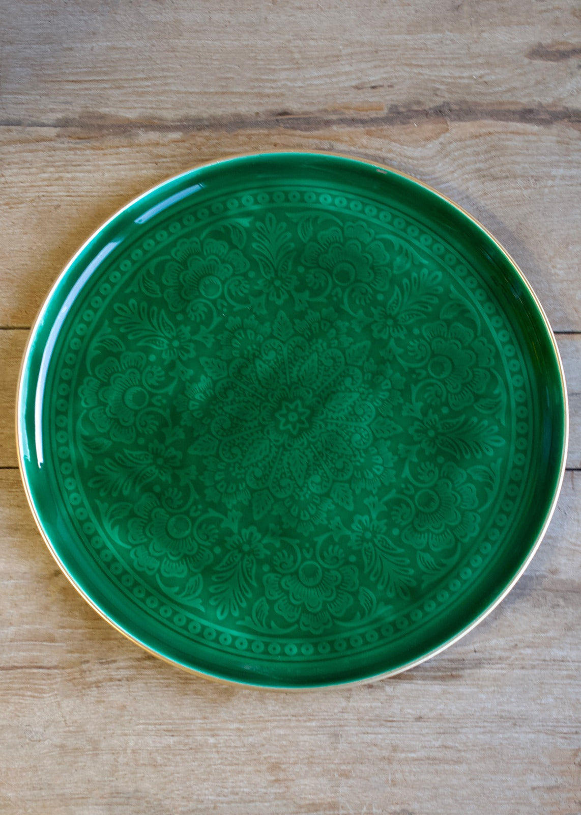 Serviertablett grüne Emaille