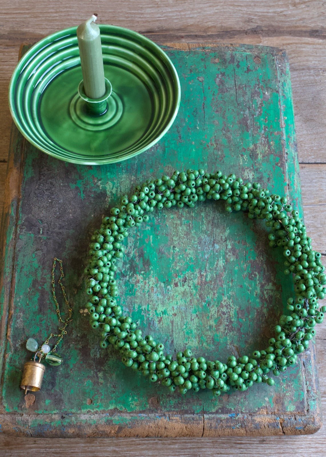 Bell ornament green beads