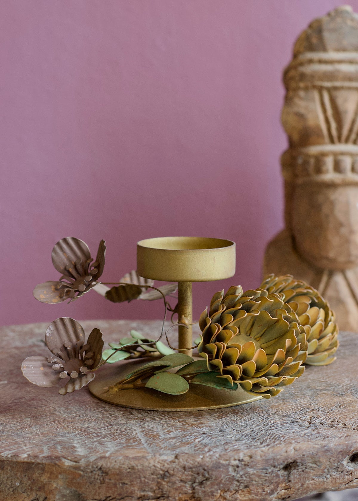 Brass Flower Tea Light Holder
