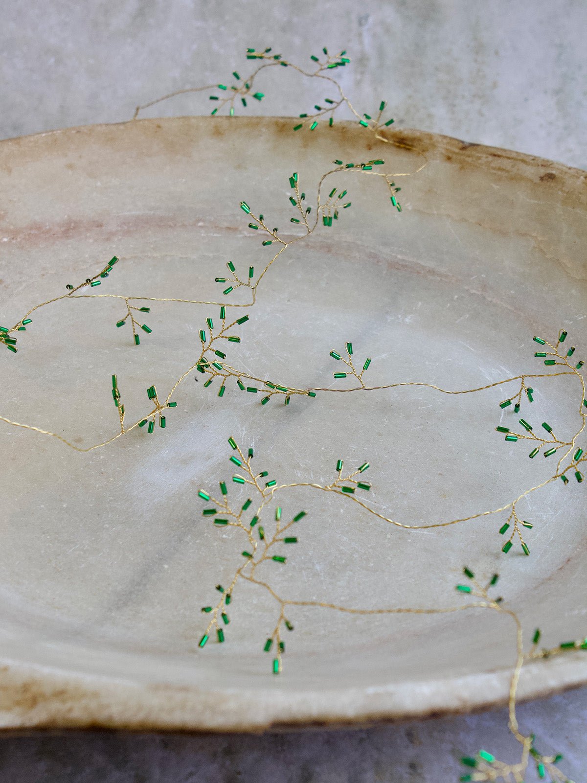 Garland with Jade Green Glass Beads