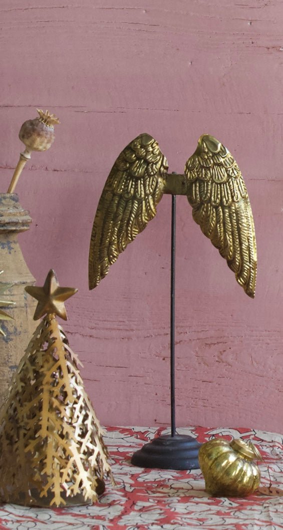 Golden Angel Wings on Stand