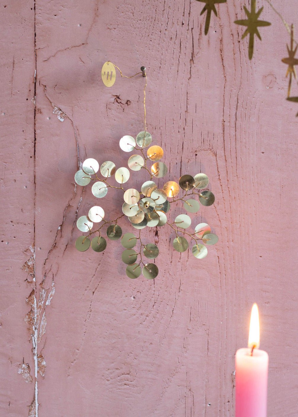 Handmade Brass-Colored Paillette Snowflake Ornament