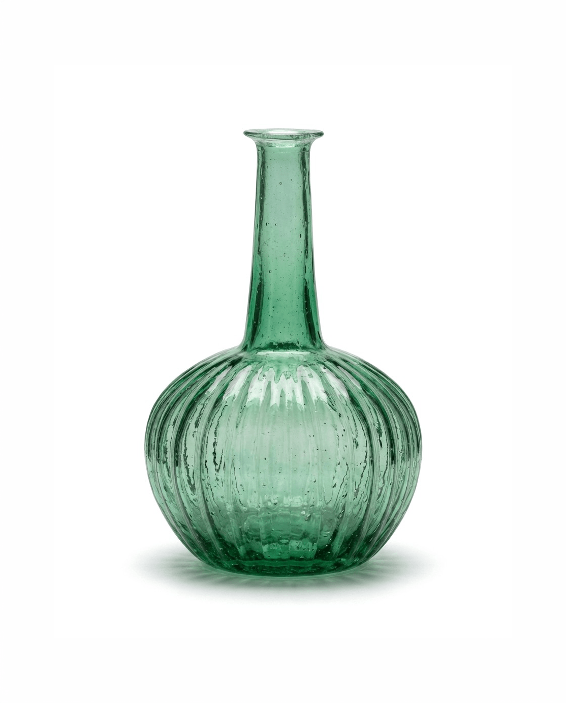 Handmade Emerald Green Ribbed Globe Vase