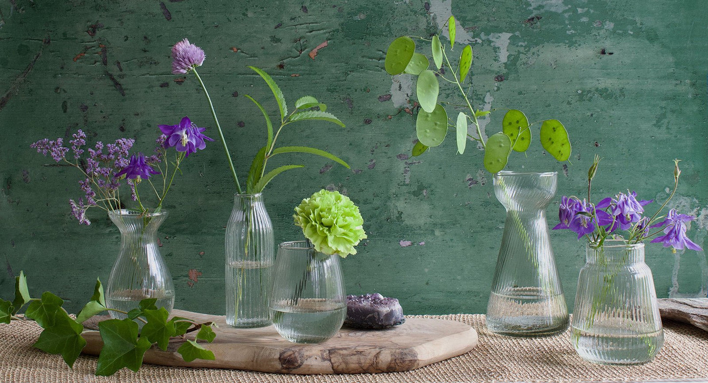 Hyacinth vase ribbed glass