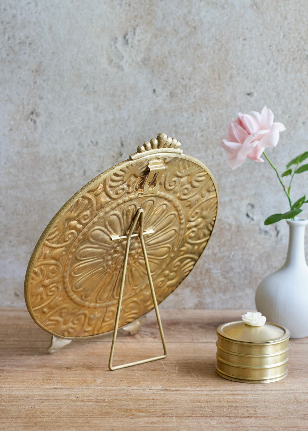 Round Brass Tabletop Mirror