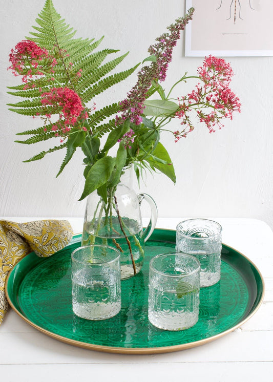 Serving tray green enamel