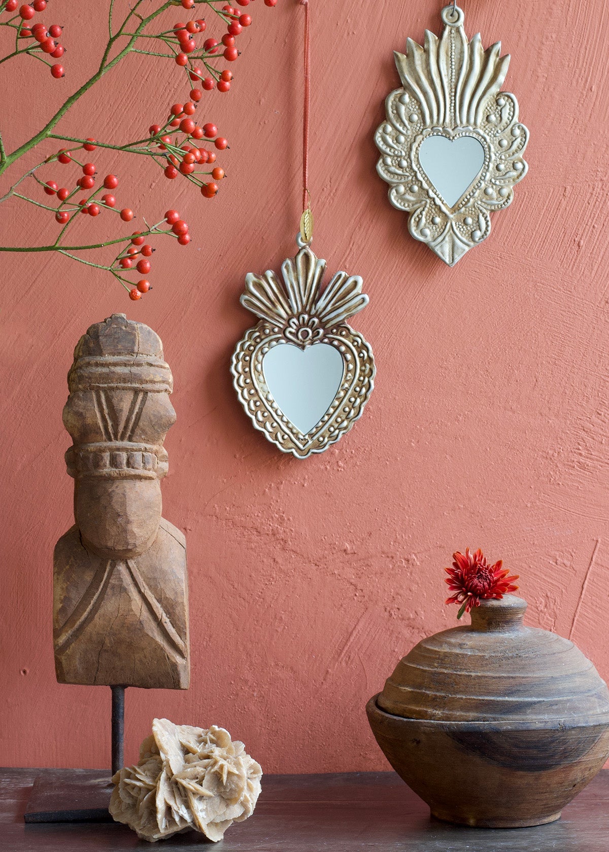 Silver Heart Mirror with Crown