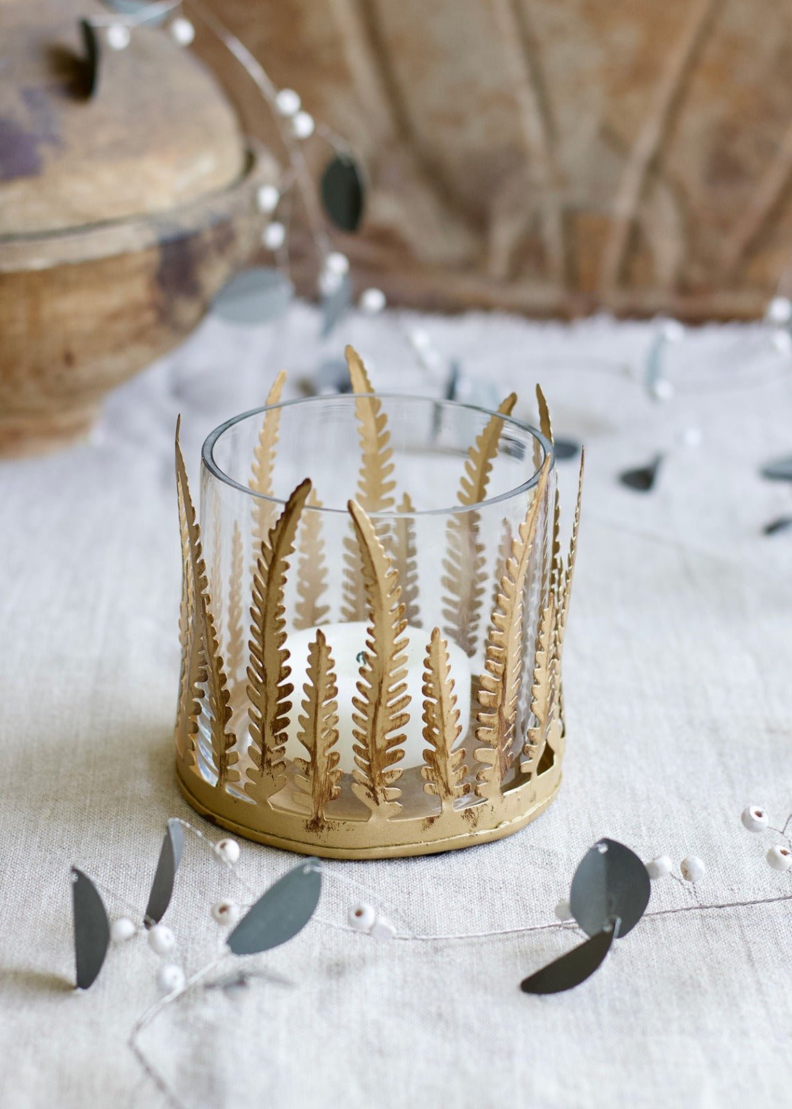 Bougie chauffe-plat votive en forme de fougère