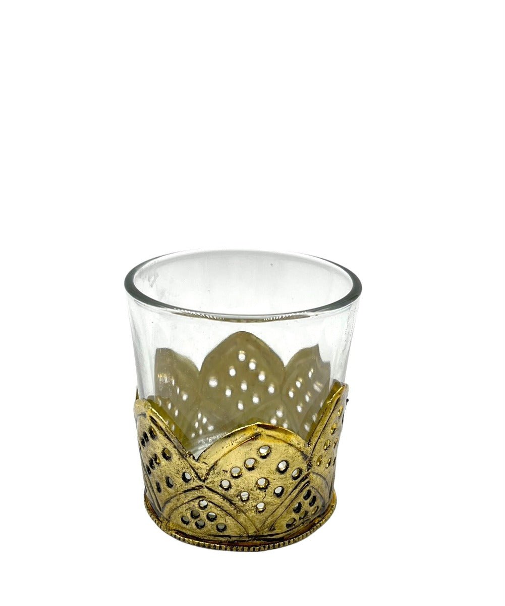 Glazen theelichthouder met messing detail