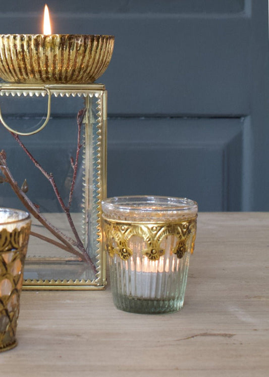 Tealightholder transparent ribbed glass