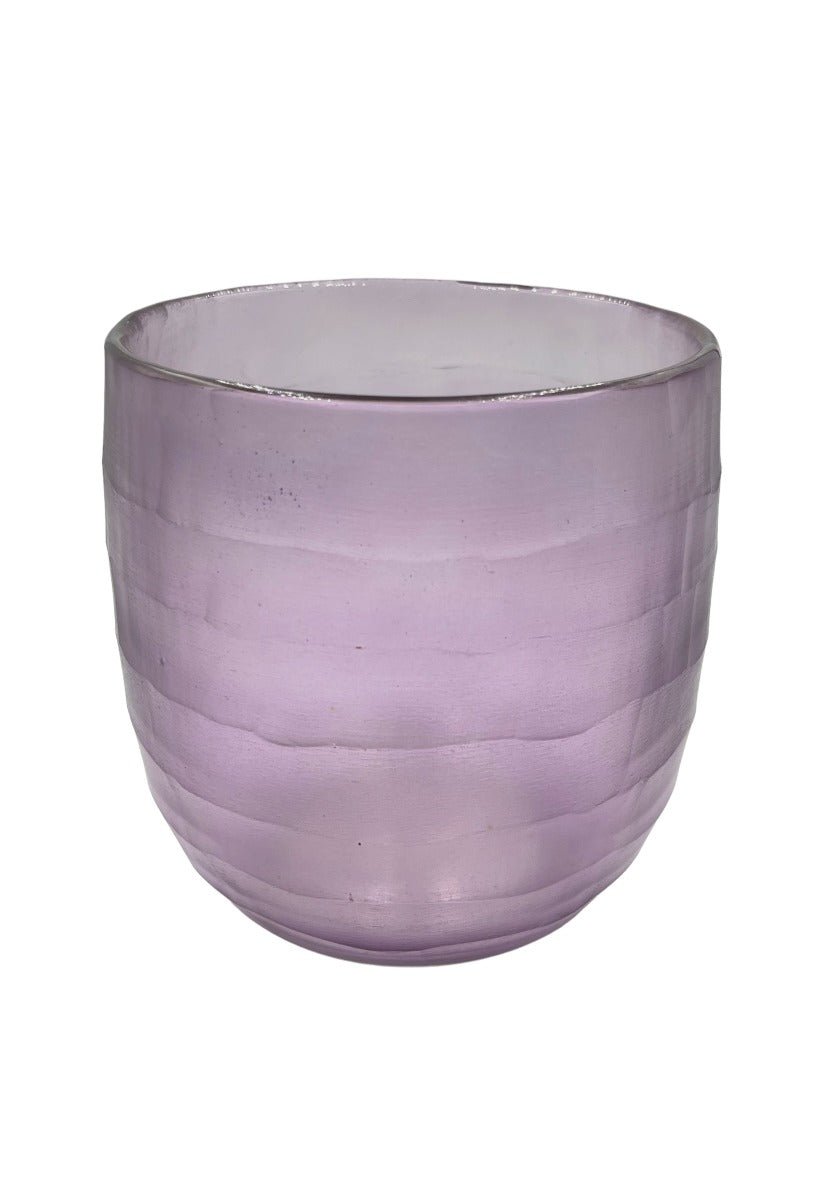 Lilac vase made from hand-blown recycled glass with a matte, ribbed texture and a softly rounded shape.