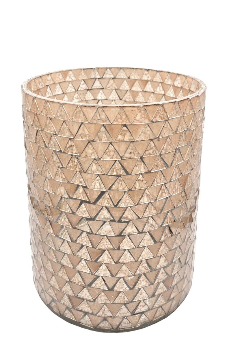 Decorative vase with triangular pattern on a white background