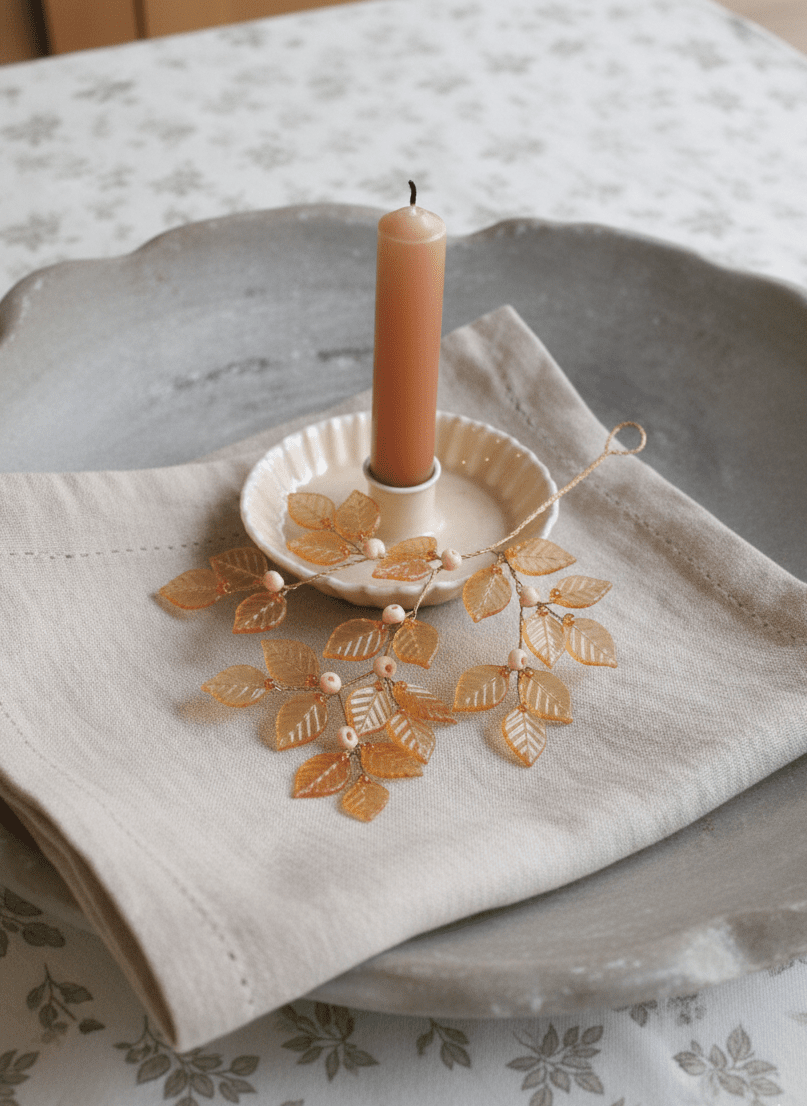 Decorative candle holder with a candle on a marble surface