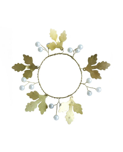 Brass Napkin Ring with Leaves and Pearls
