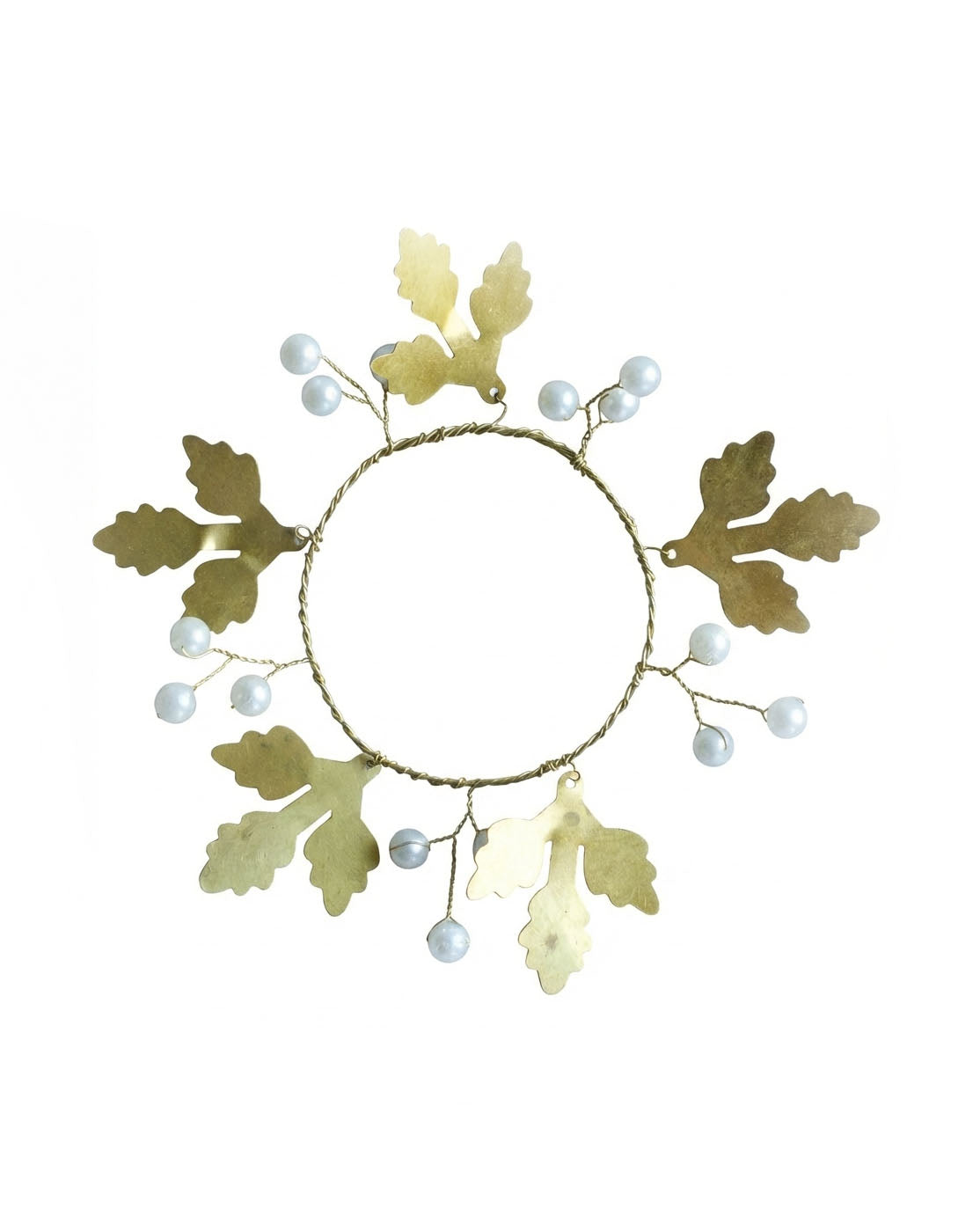 Brass Napkin Ring with Leaves and Pearls