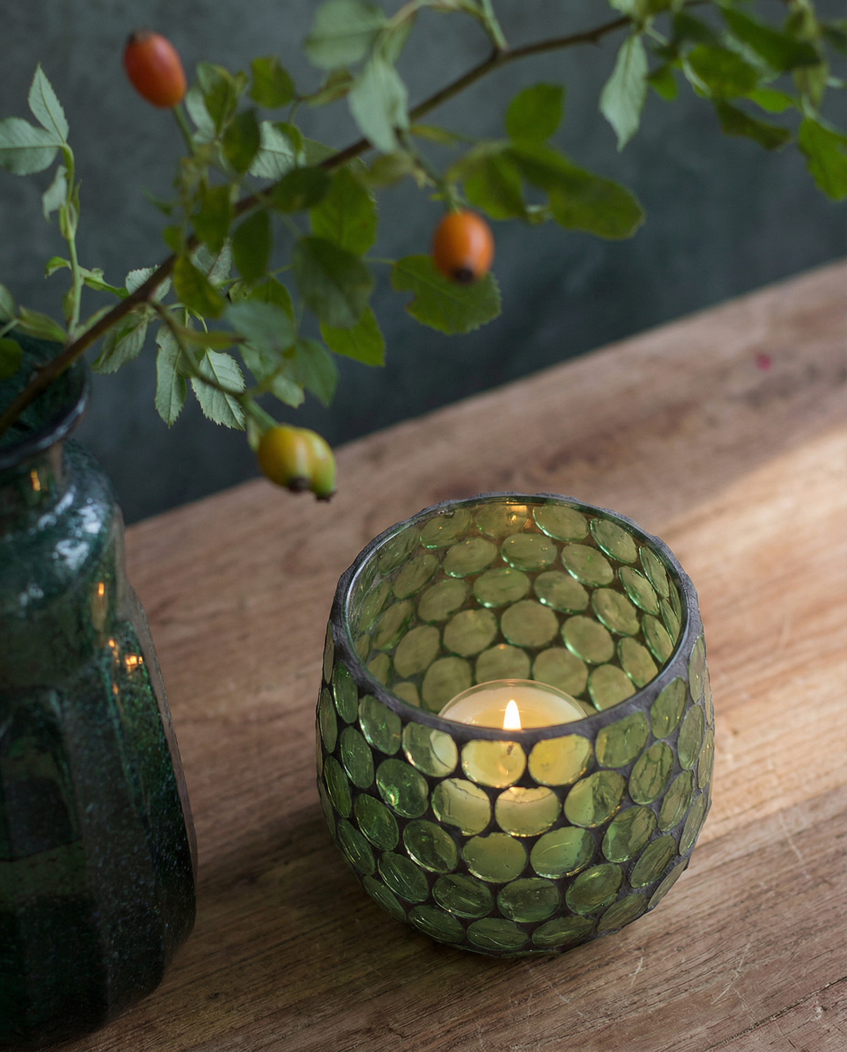 Teelicht Grünes Glas Mosaik – Weldaad Authentic Interior