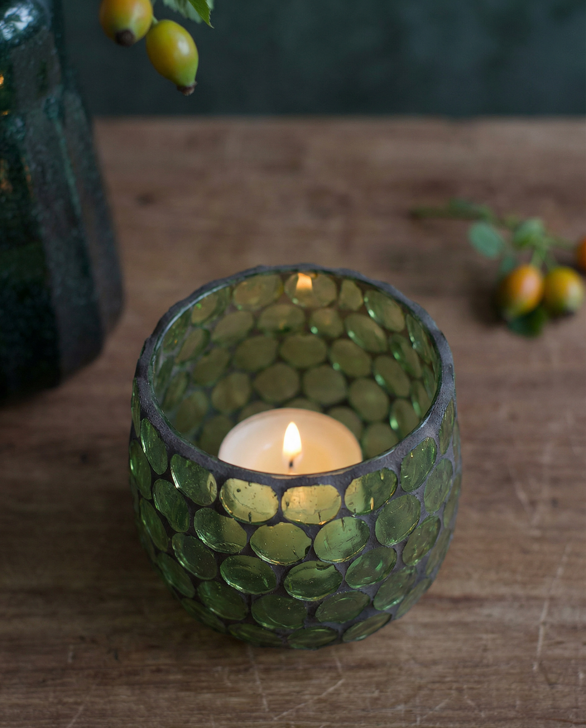 Teelicht Grünes Glas Mosaik – Weldaad Authentic Interior