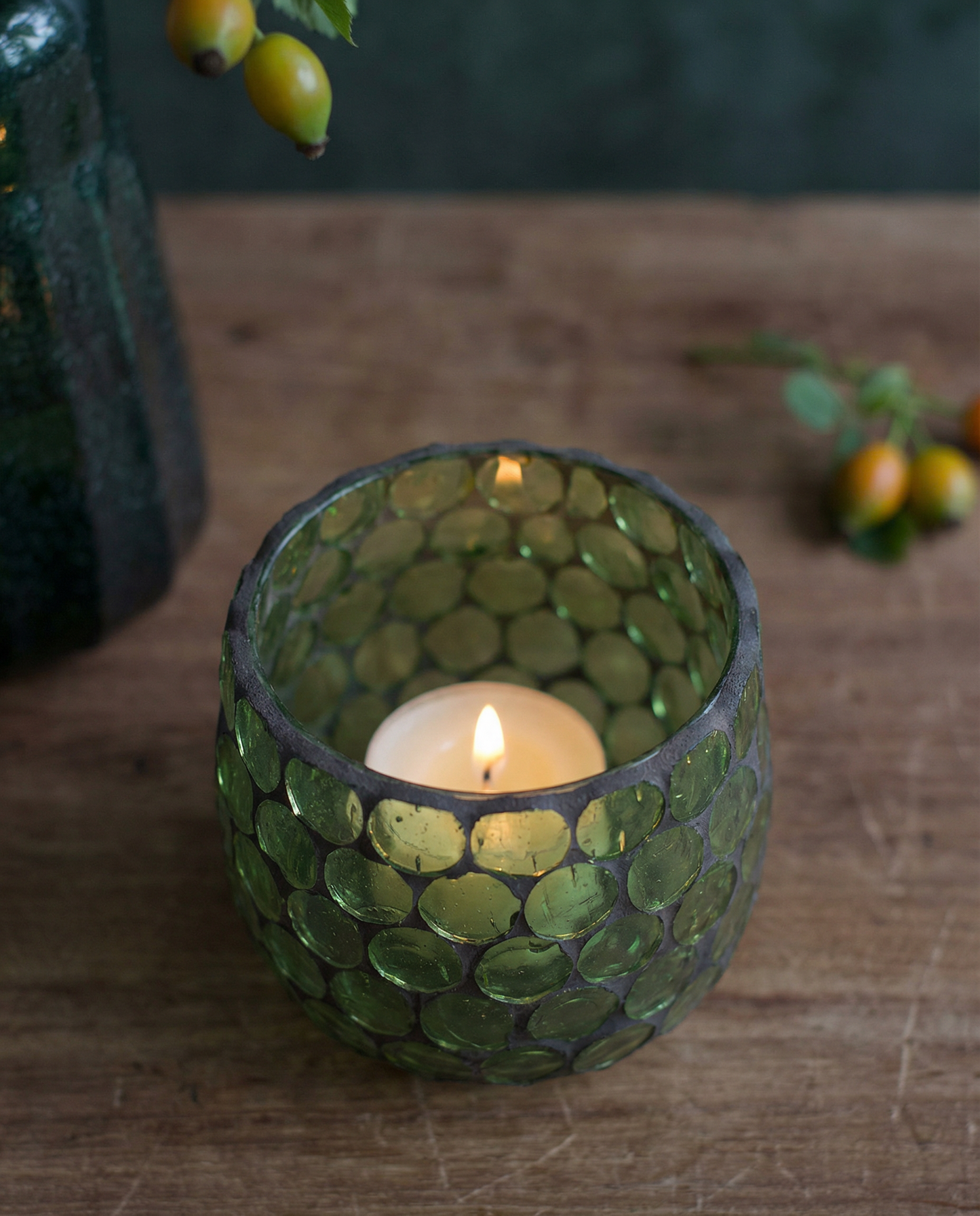 Glazen Theelicht Groene Ronde Mozaïek