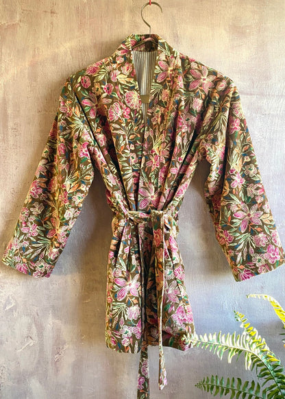 Velvet kimono flower design
