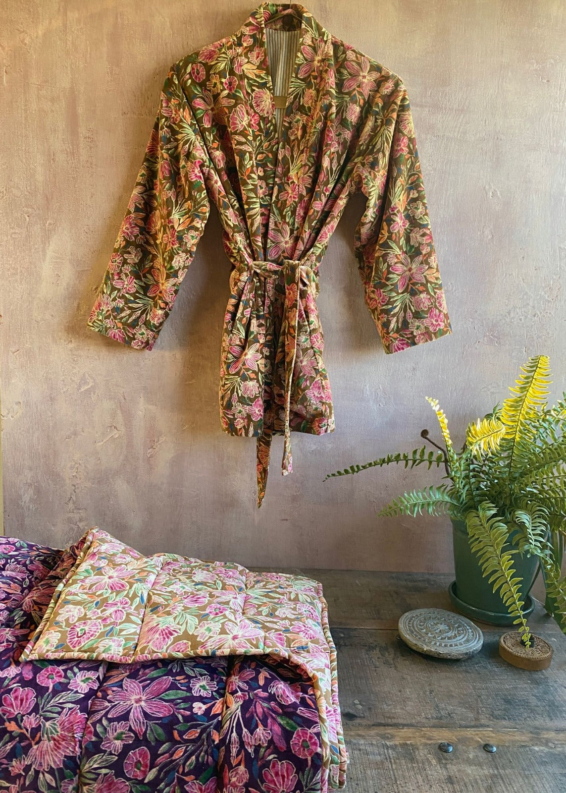 Velvet kimono flower design