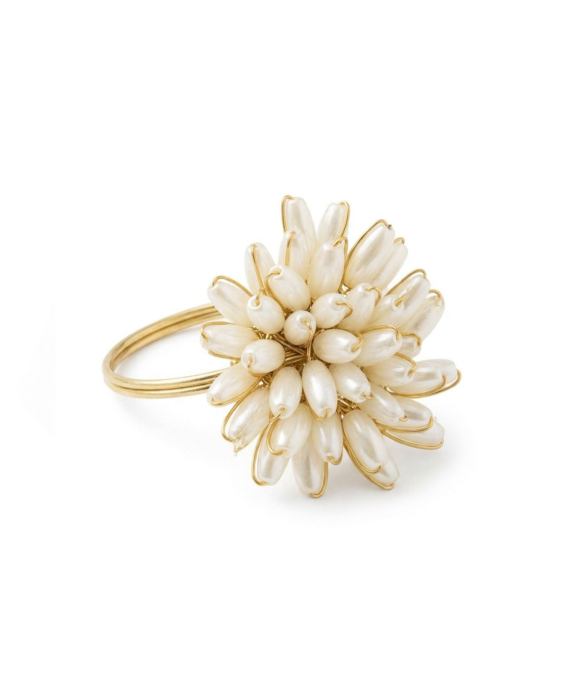 Brass Napkin Ring with White Beaded Flower