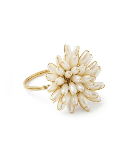 Brass Napkin Ring with White Beaded Flower