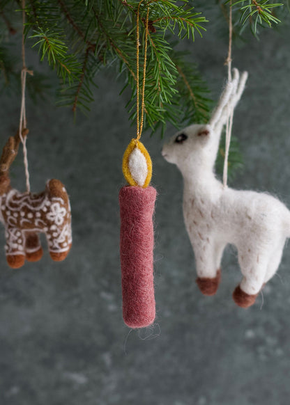 Vilt Kerstkaars Decoratie Roze