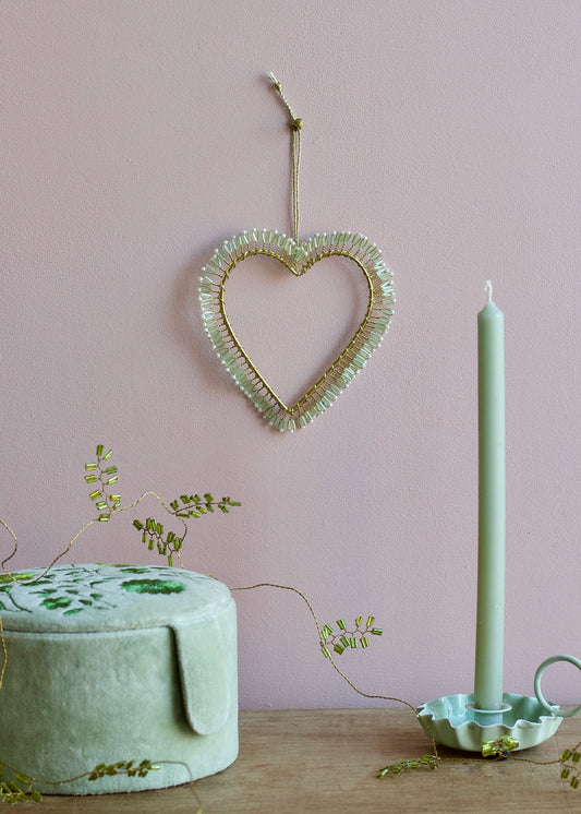 Beaded Heart Ornament Pale Celadon
