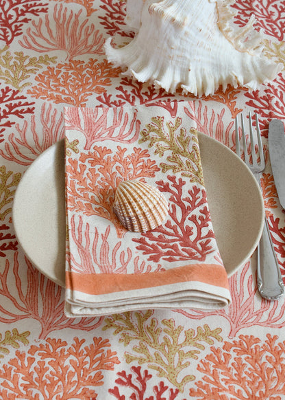 Blockprint-Tischdecke Koralle