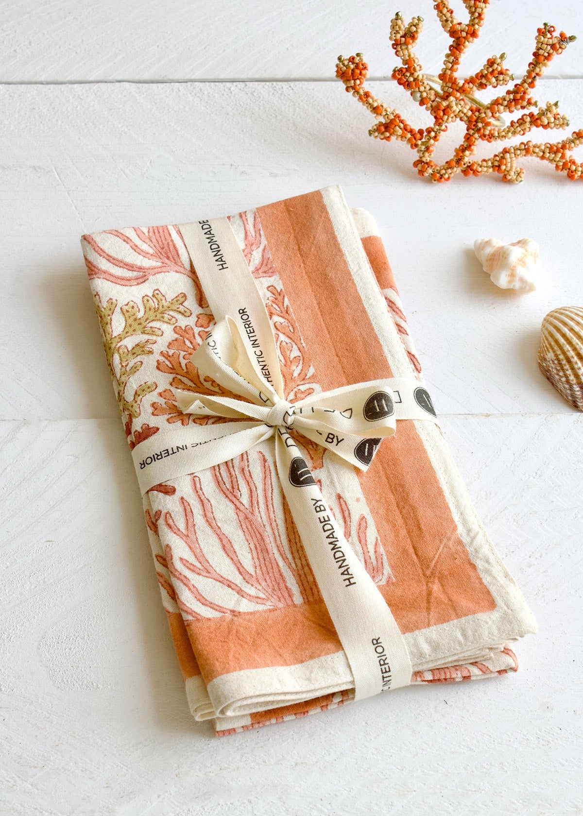 Blockprint-Tischdecke Koralle