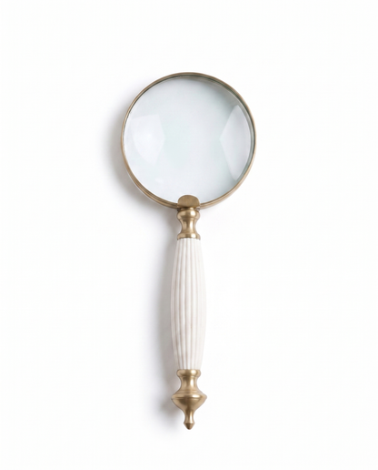 White Carved Handle Magnifying Glass