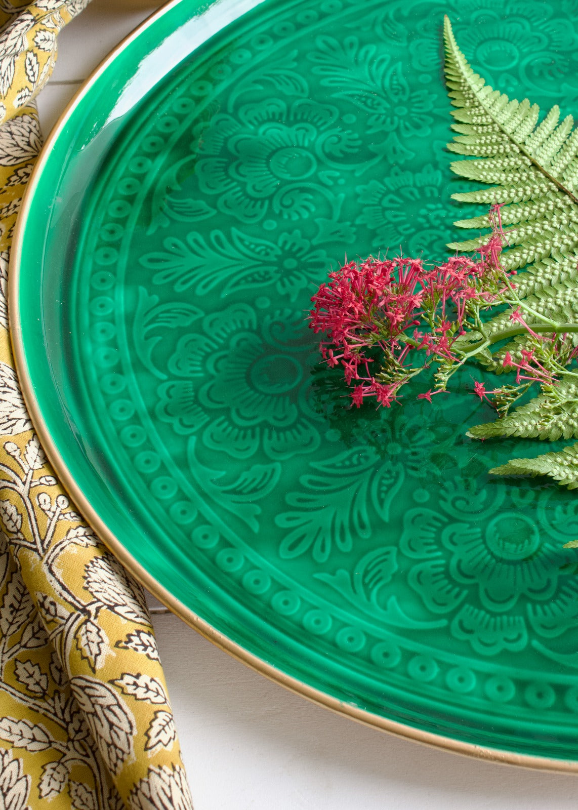 Serving tray green enamel