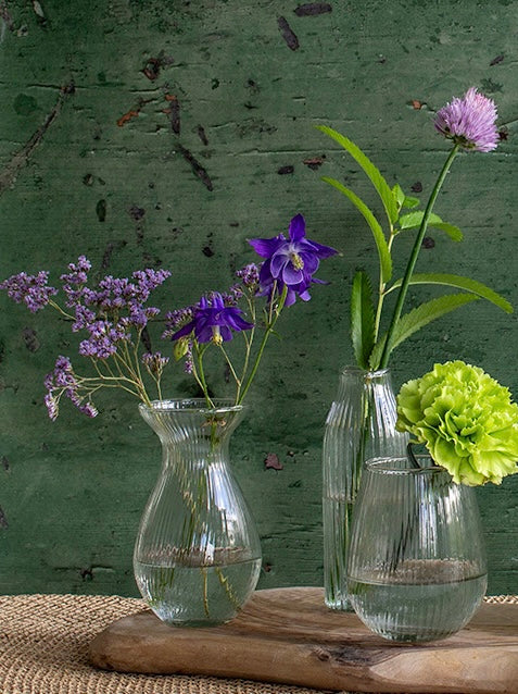 Small Curved Ribbed Glass Vase