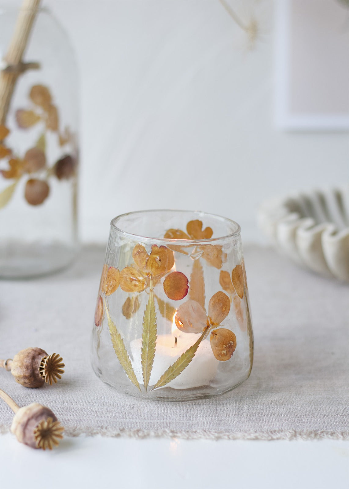 Tealight Holder With Real Pressed Flowers
