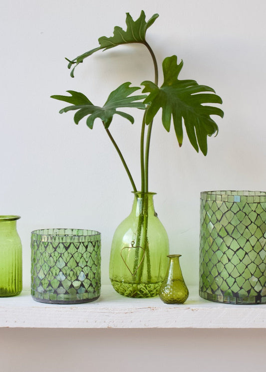 Teelichthalter Mosaik aus grünem Glas
