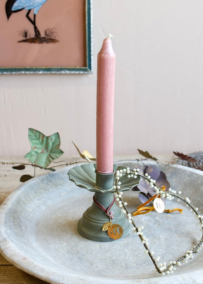 Metal Candle Holder in Old Green