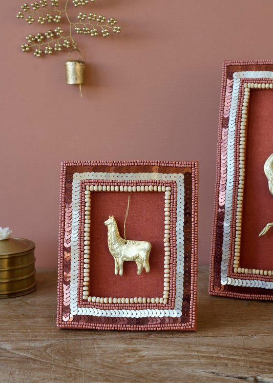 Beaded Framed Ornament – Terracotta Blush