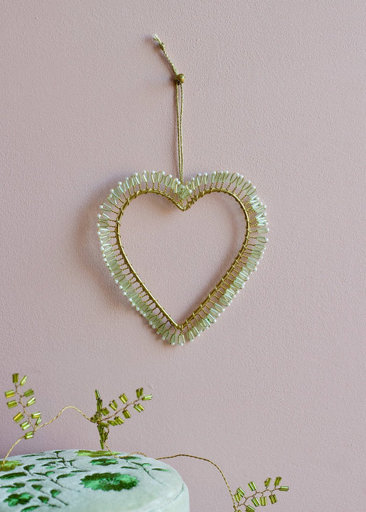 Beaded Heart Ornament Soft Mint