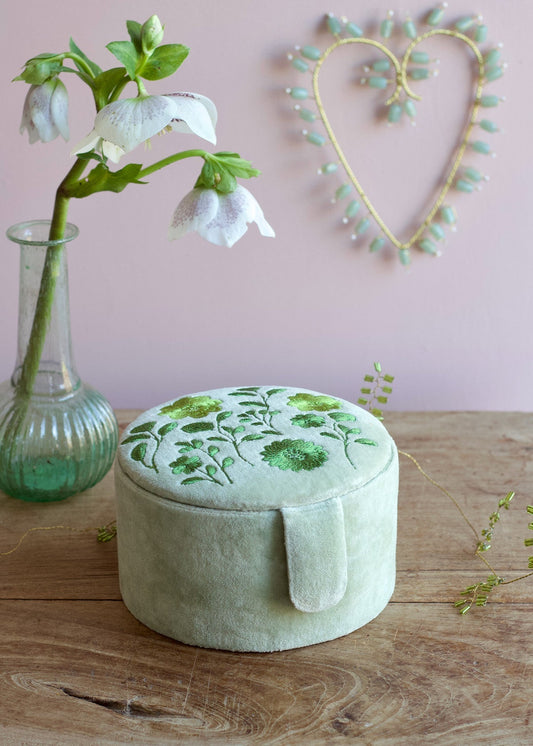 Botanical Velvet Jewellery Box Fresh Green