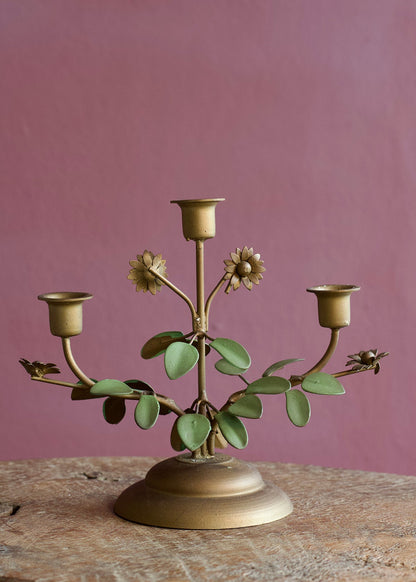 Brass Botanical Candle Holder