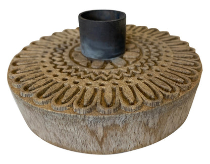 Candle holder round wood