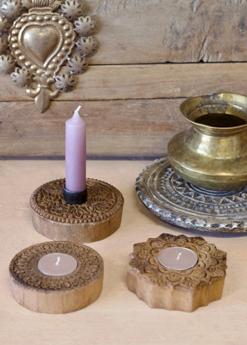 Candle holder round wood