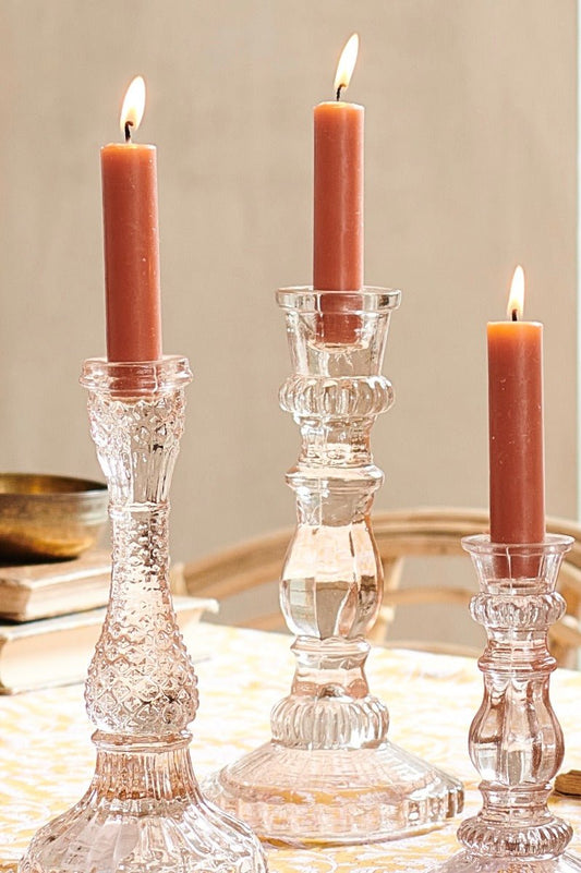 Candleholder glass light pink L