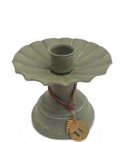 Metal Candle Holder in Old Green