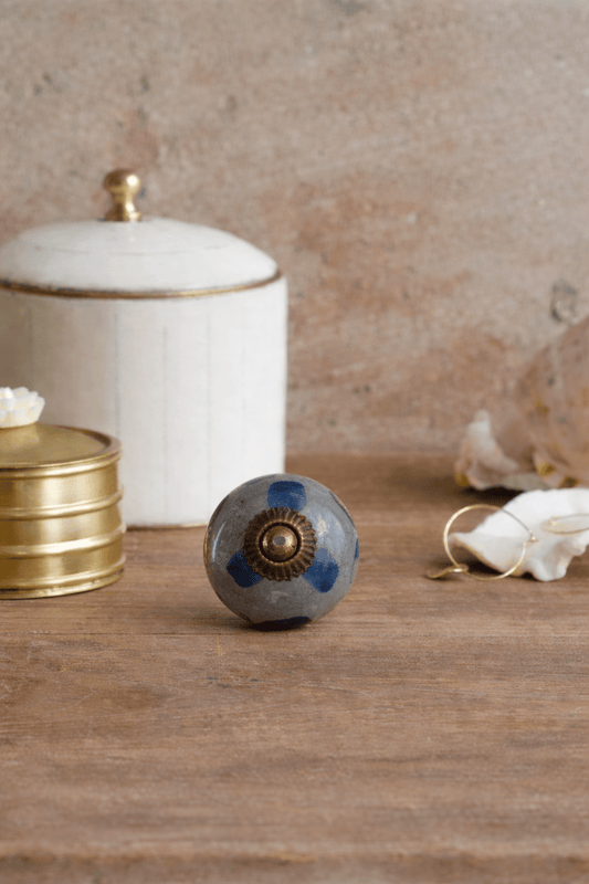 Ceramic Knob Blue Brush