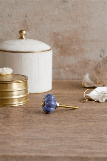 Keramische knop Diepblauwe bloem