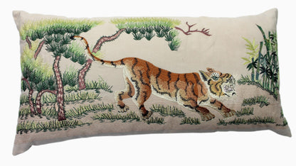 Decorative pillow with a tiger design on a white background