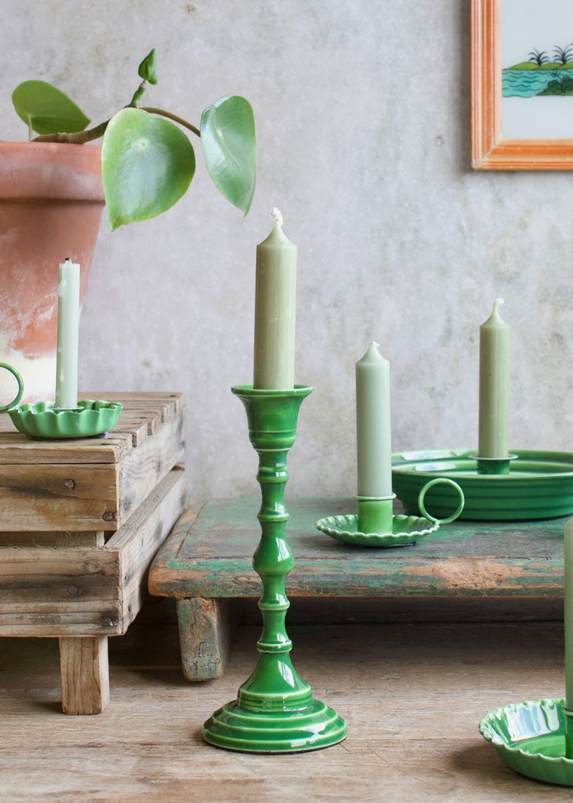 Emaille kaarsenhouder Groen